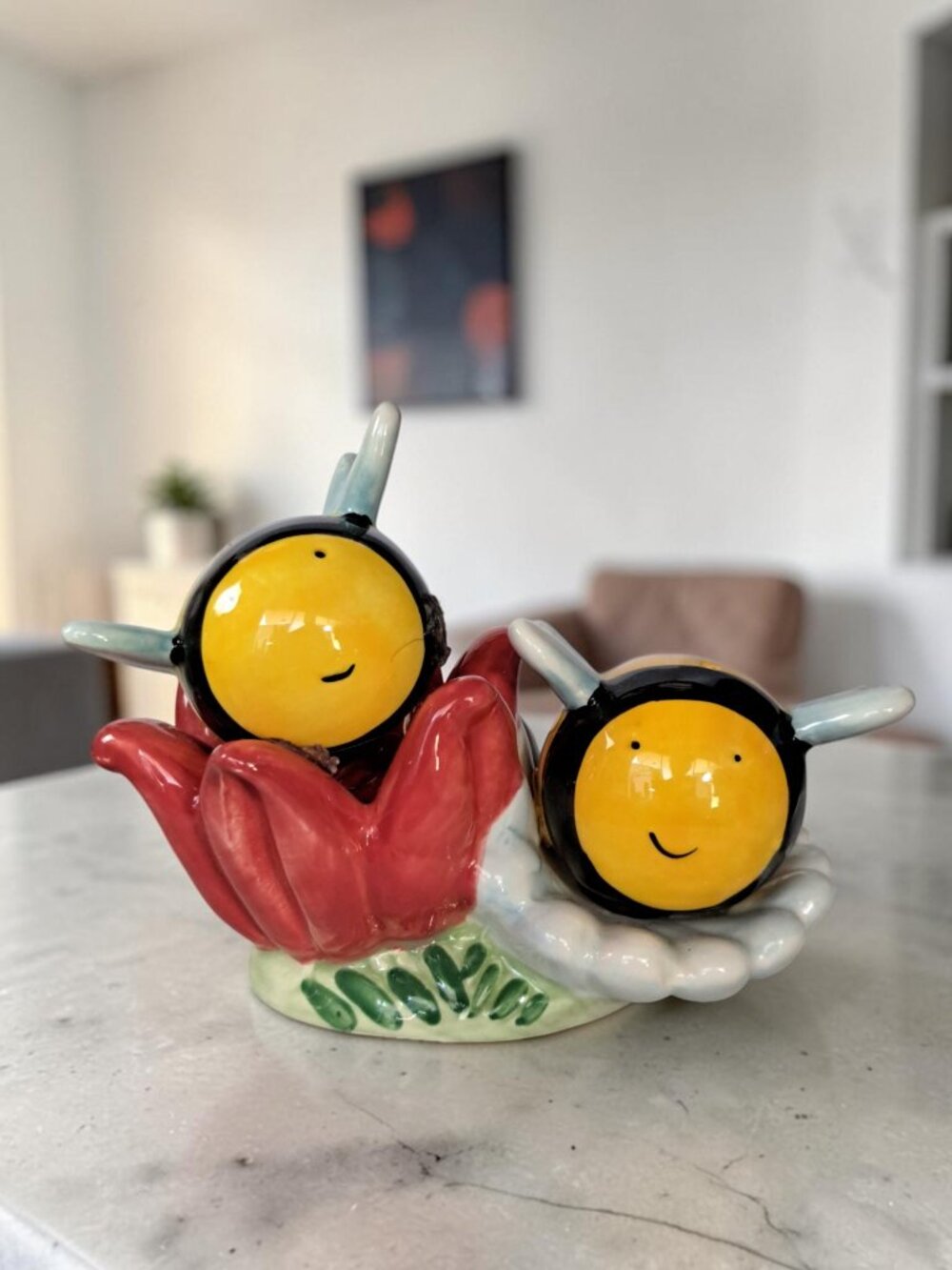 Blue Sky Clayworks Bumble Bee and Flower Salt and Pepper Shaker Set